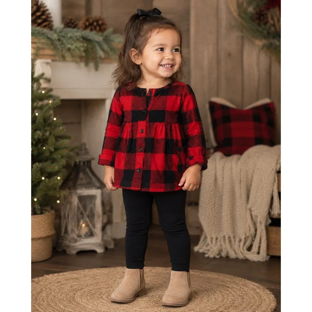 Toddler Girl 24 Months Buffalo Plaid Tunic Leggings Holiday Christmas Outfit Set